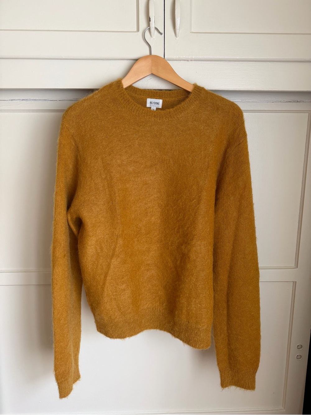 Re/Done Men's Fuzzy Crewneck Sweater in Mustard